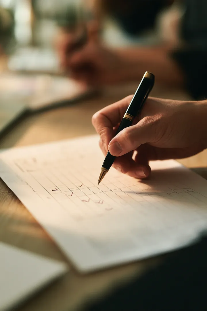 Printed personal loan lender comparison grid annotated with checkmarks and pen notes