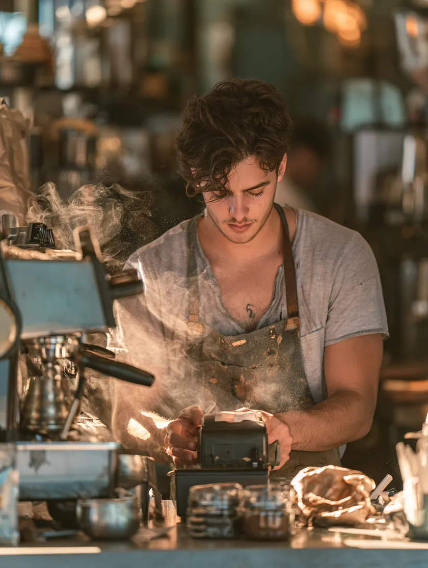Barista at a cafe counter representing hourly workers who commonly request a $1,000 loan
